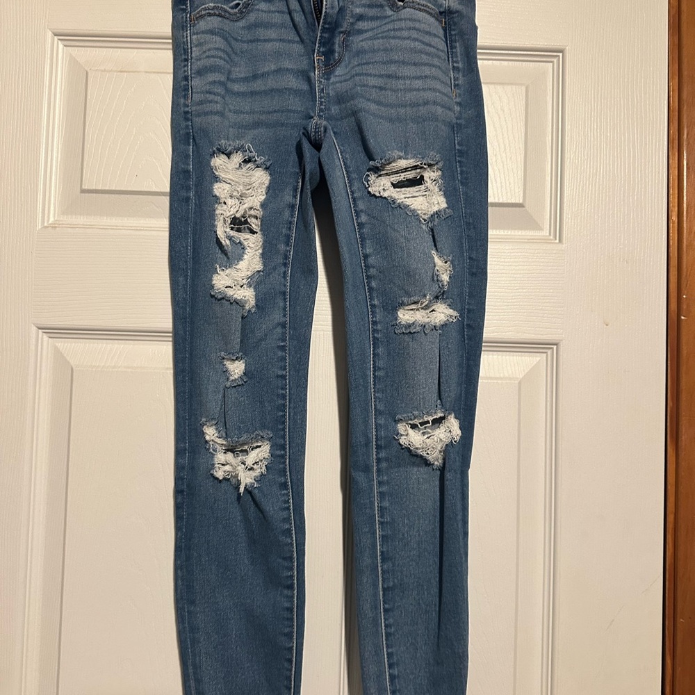 High waisted skinny ripped jeans